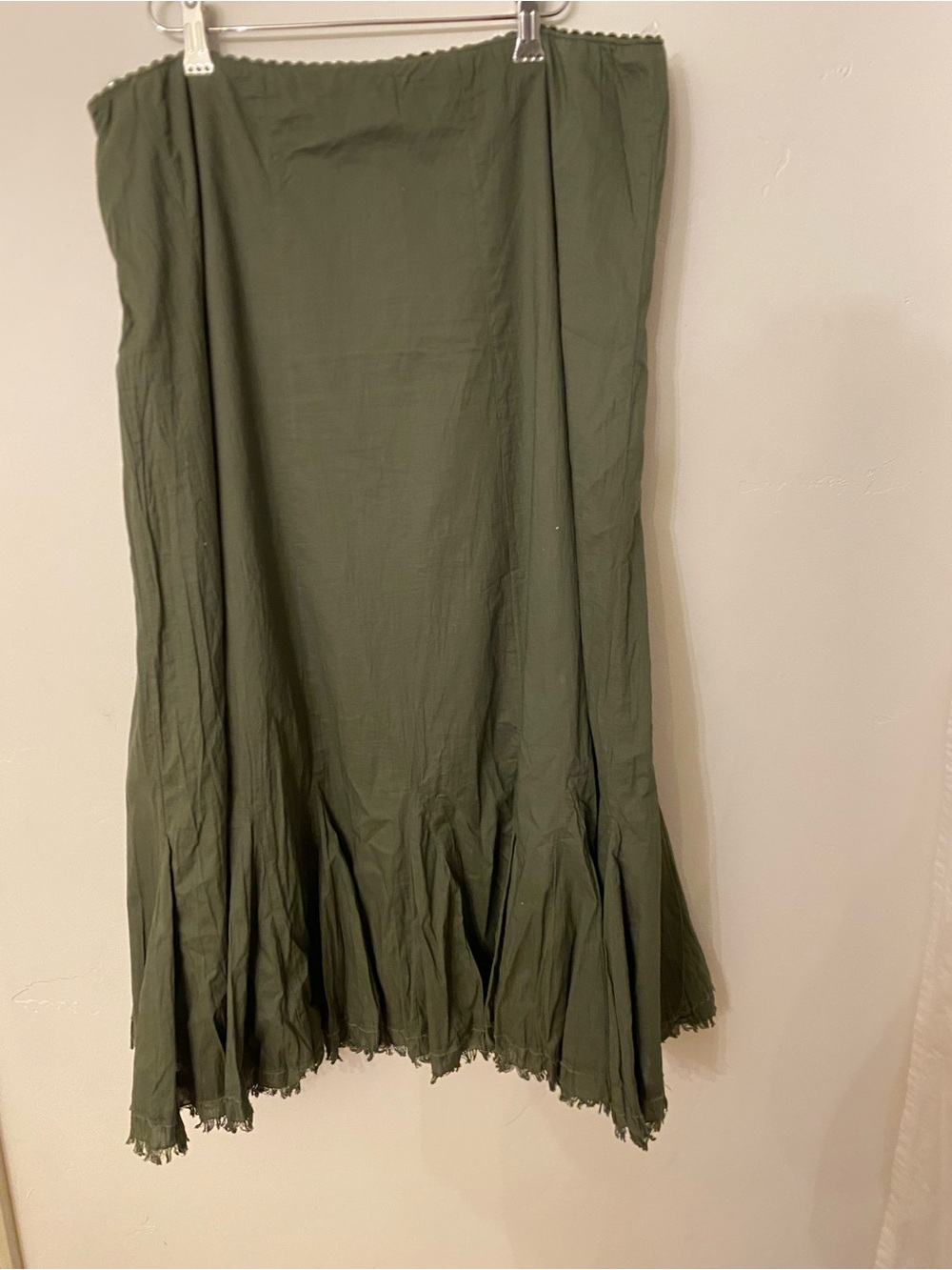 Eddie Bauer Olive Green Midi Skirt with Ruffled Hem